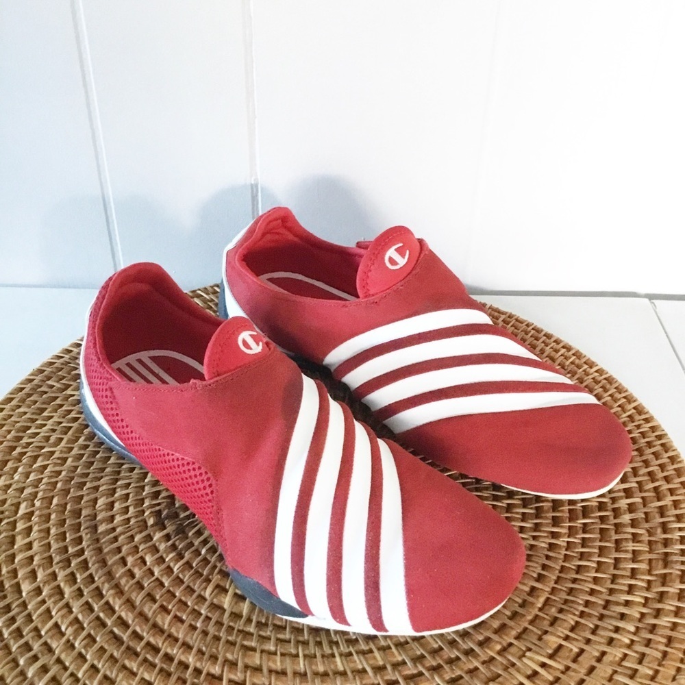 Champion Women's Red Breeze Striped Leather Upper City Sneakers Size 8.5 Y2K